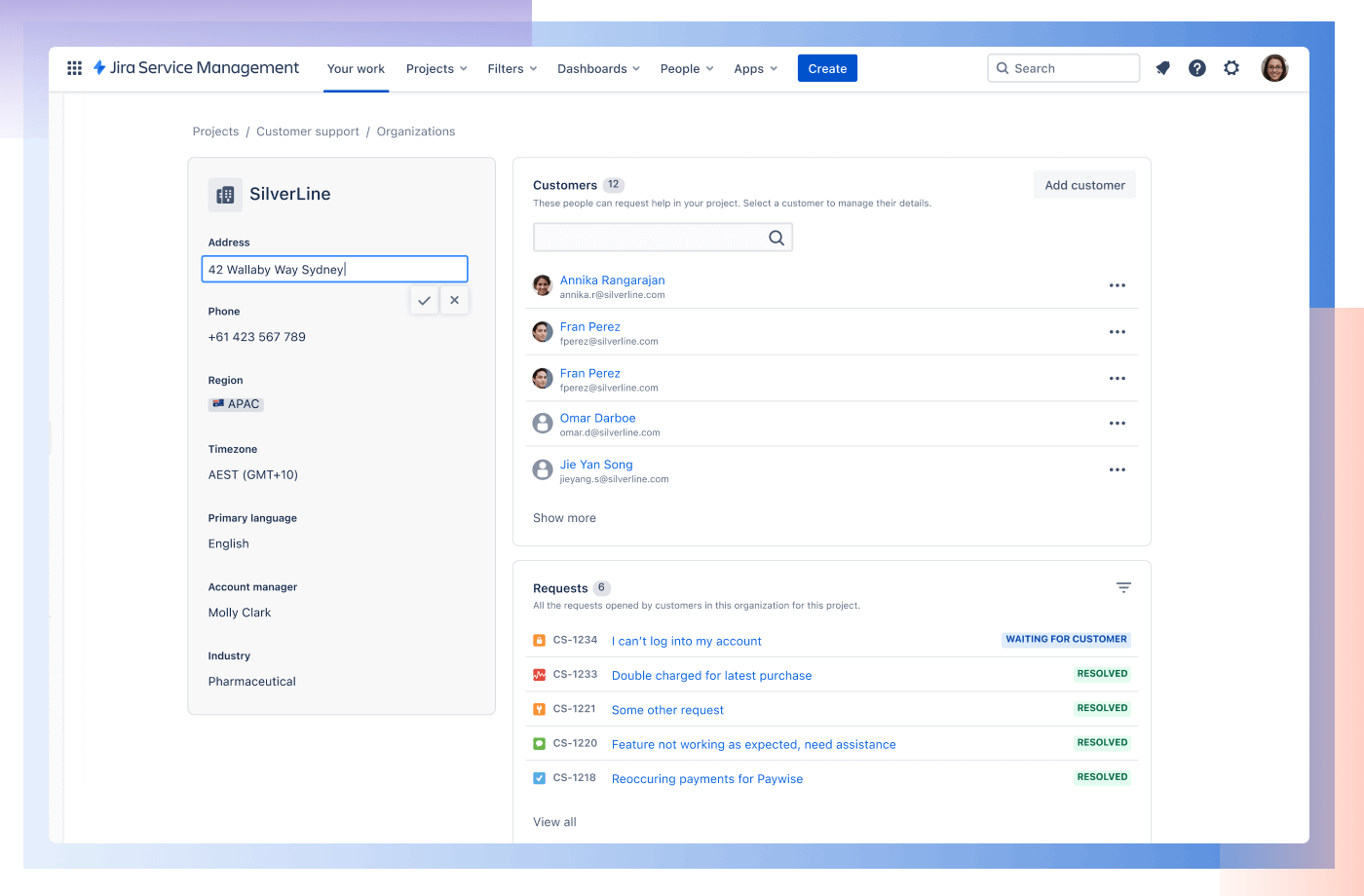 スクリーンショット: Jira Service Management。